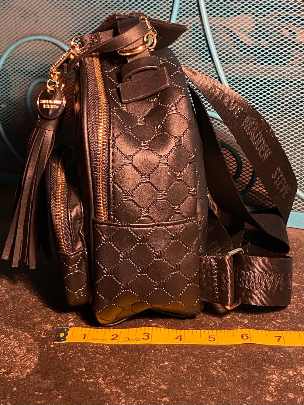 NWOT Steve Madden small backpack,tassel logo keychain,credit card wallet,black